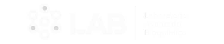 Logo Laboratorio Avanzado Bioquímico versión minimalista en blanco y gris.